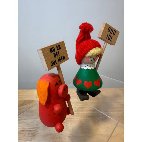 Pair of Ljungstroms Of Sweden Tomte Wooden Figures Christmas Holiday God Jul JL - Picture 11 of 12